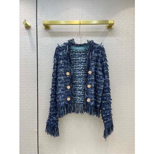 2021 early autumn womens new temperament ladies wind personality tassel wool yarn woven jacket