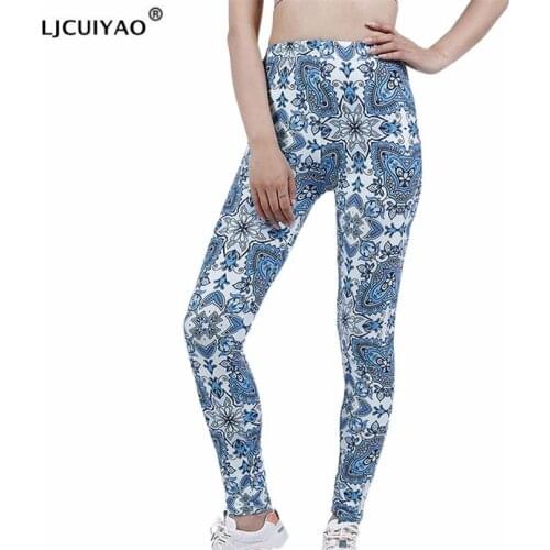 LJCUIYAO New Push Up High Waist Leggings Women Workout Printed Flowers Breathable Fitness Clothing Training Pants Female Bottom