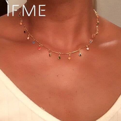 IF ME Bohemian Colorful Beaded Choker Necklaces for Women Gold Color Metal Beads Pendant Chain Necklace Fashoin Beach Jewelry