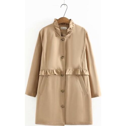 Plus zise stand collar Single-breasted Women coat autumn 2021 womens long trench coat black Khaki Overcoat female