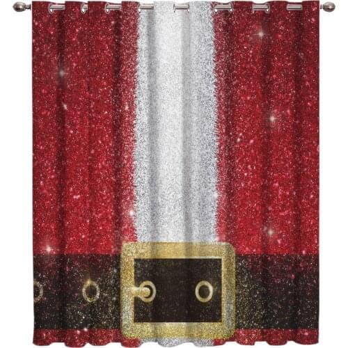 Gold Red Belt Buckle Christmas Santa Celebration Window Curtains Living Room Curtain Rod Kitchen Drapes Fabric Home Decor