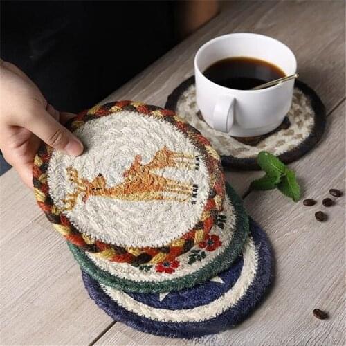 11 Styles 1PC Heat Resistant Straw Weaving Round Hand Made Crotchet Hot Pads Bowl Mats Dish Pot Mat Placemat Good Cup Coasters
