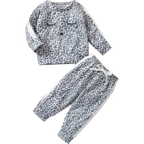 Baby Boy 2Pcs Fall Outfits Long Sleeve Round Neck Leopard Tops + Tie Knot Pants Set Autumn Spring Clothes