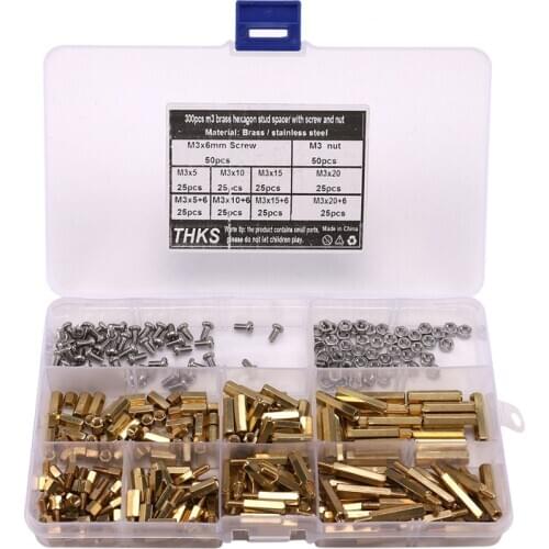 300Pcs M3 Copper Male Female Hex Standoff Pillar Board Mount PCB Hexagon Motherboard Spacer Bolt Screw Nut Set Assortment Kit