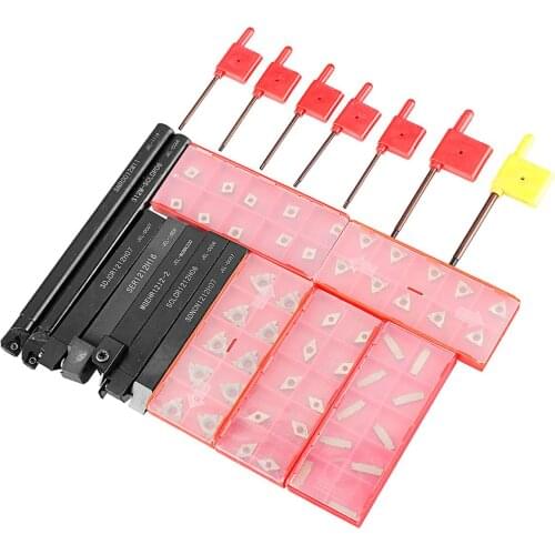 7Pcs/Set 12mm Shank Lathe Turning Tool Holder with 50pcs Carbide Inserts DCMT CCMT MGMN ER IR Include T8 Wrenches