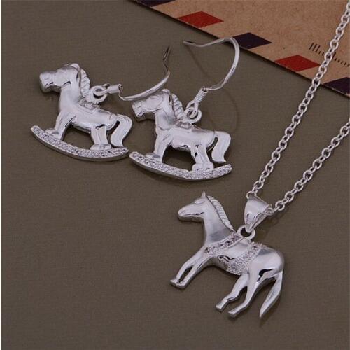 AS398 Hot Sale Silver Plated Color Jewelry Sets For Women Wholesale High Quality Classic Earring 631 + Necklace 762