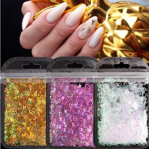 Letters Nail Art Glitter Sequins Holographic Laser English Letters 3D Iridescent DIY Nail Decorations Nails Accessories 8 Color