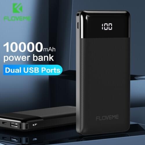 FLOVEME 10000mAh Power Bank LED Digital Portable Charger Mini External Battery Dual USB Powerbank for iPhone 11 Xiaomi PoverBank