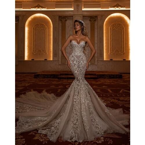 Custom Make Wedding Dresses Strapless Lace Beads Crystal Beads Dresses Mariage Bride Dresses