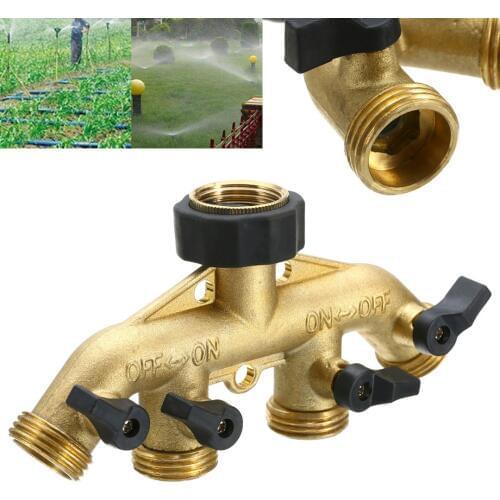 Brass Garden 4 Way Tap Connector Splitter 3/4'' Hose Pipe Switcher Nozzle outside garden Garden Irrigation