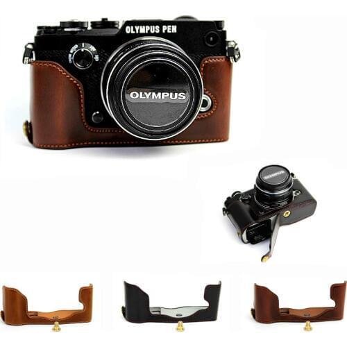 New Leather Camera Case For Olympus Pen-F Pen F PENF Half Body Camera Bag Take Out Battery Directly Cover