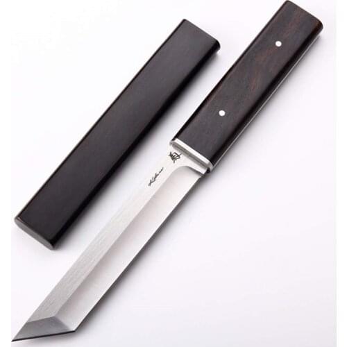 D2 Blade Full Tang Survival Camping Hiking Knife Ebony Handle Hunting Outdoor Tanto Knife 60 HRC Japanese Style Katana