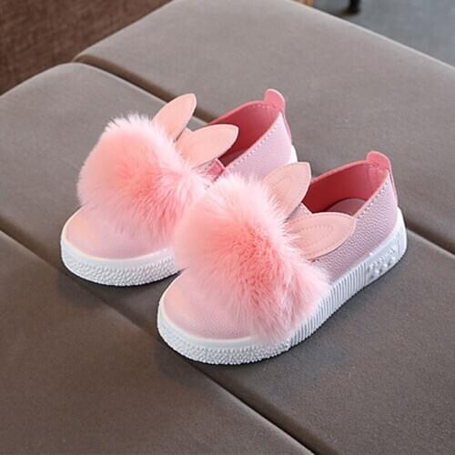 Autumn Cute Toddlers Baby Girls Rabbit Ear Pompom Shoes For Children Kids Princess Casual Shoes First Walkers