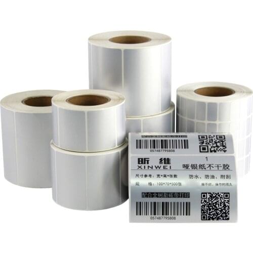 PET Silver Label Paper 60*40 50x30 20 70 80 90 100 Blank Bar Code Printer Adhesive Dumb Silver Waterproof Oil Tear Not Broken