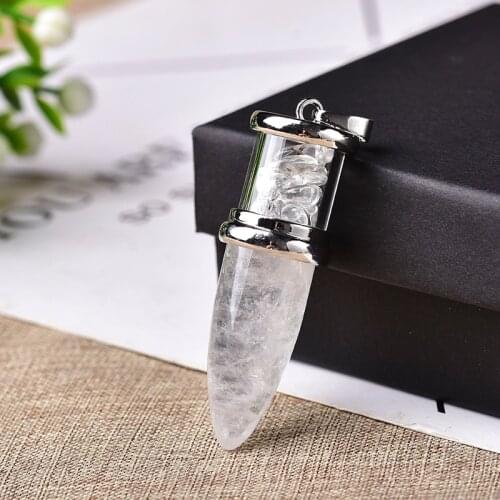 1PC Bullet Shaped Pendants Natural Stone Pendant Clear Quartz Jewelry for Men And Women Chakra Gem Cone Quartz Crystal Gift