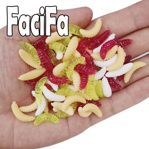 25 or 50 pcs Soft Lure Silicone Bait 0.4g 2cm Maggot Grub Carp Fishing Soft Fishing Lure Hook Smell Worms Glow Shrimp Fish Lure