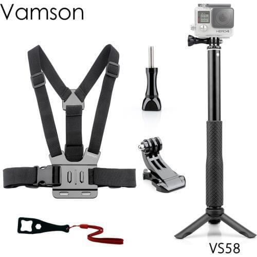 Vamson 3 Way Adjustable Monopod Tripod Chest Strap Belt J-Hook Buckle Wrench For Xiaomi for SJ4000 for SJCAM for Yi VS58