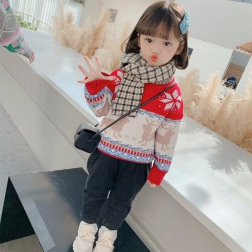 Girls Sweater Babys Coat Outwear 2021 Christmas Thicken Warm Winter Autumn Knitting Scoop Jacket Long Sleeve Childrens Clothin