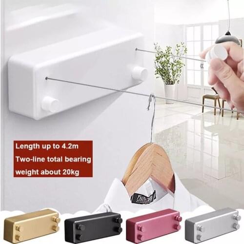 Retractable Clothesline Indoors Laundry Line with Adjustable Stainless Steel Double Rope Wall Mounted Space-Saver Drying Line