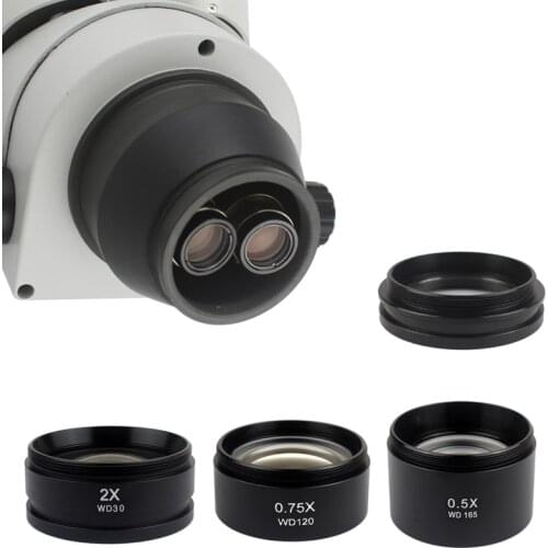 WD165 0.5X 0.7X 1.0X 2.0X Auxiliary Objects Lens Microscope Camera Lens For Trinocular Stereo Zoom Microscope Barlow Glass Lens