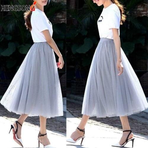 Summer Ball Gown Skirts Women Multi Layer Tulle Pleated Retro High Waist Long Maxi Tutu Skirt 6 Colors