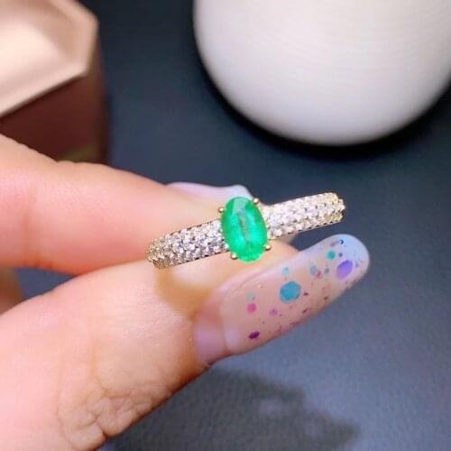 Womens Rings 925 Sterling Silver Open Ring 4*6mm natural Emerald Green Stone Ring Wedding Gifts