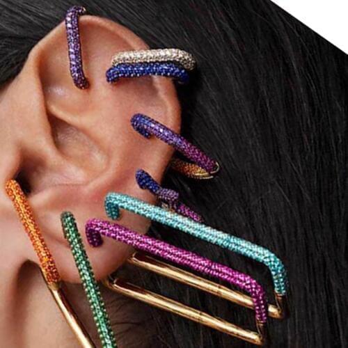 Rainbow Star Earcuffs Earrings For Women Colorful Multi-Hoop Rhinestone Ear Cuff Romantic Heart Boho Ear Clips On Ear