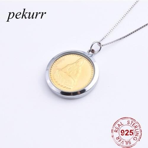 Pekurr 925 Sterling Silver Gold Guanyin Buddha Pendants Round Necklaces For Women Lucky Character Chain Collar Religion Jewelry