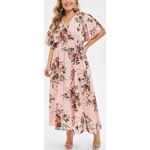Ropa mujer Plus Size Fashion Women Floral Printed V-Neck Short Sleeve Casual novedad de verano Floral Dress платье 2021