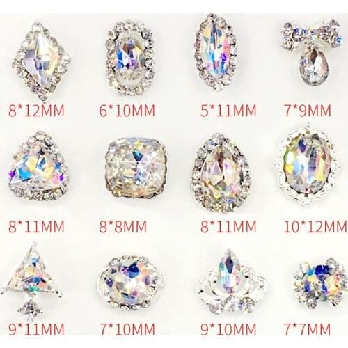 12pcs/Box Crystal AB Diamond Jewelry Nail Art Design 3D Charms Pendant For Nail Art Decoration Manicure DIY Stones Gems