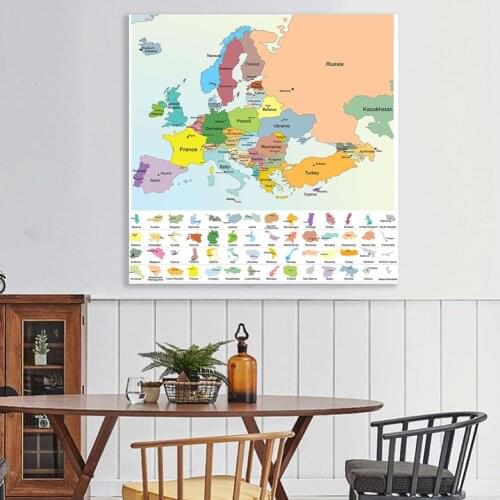 150*150cm The Europe Political Map Non-woven Canvas Painting Large Poster Wall Classroom Home Decoration School Supplies