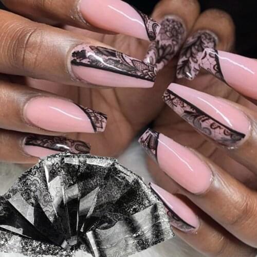 16 pcs/set of black white lace flower nail stickers manicure starry sky nail art decoration stickers DIY nail art decal stickers