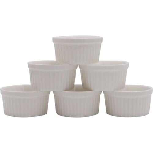2021 New 6Pcs White Porcelain Souffle Ramekins Desserts Custard Cups Baking Tools 4oz