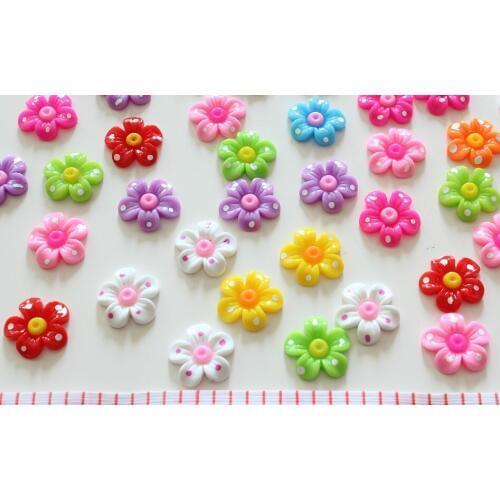 250pcs Flatback Cute Polka Dot Sun flower Cabs beads - 18mm DIY Jewelry decor, scrapbook, hair bow clips