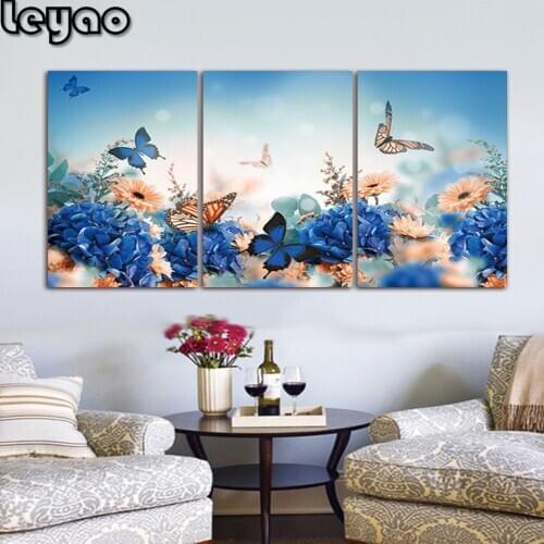 3pcs/set 5D Diamond Embroidery Butterfly flower,Full square round Diamond Mosaic Pasted,diamond painting Cross Stitch Triptych