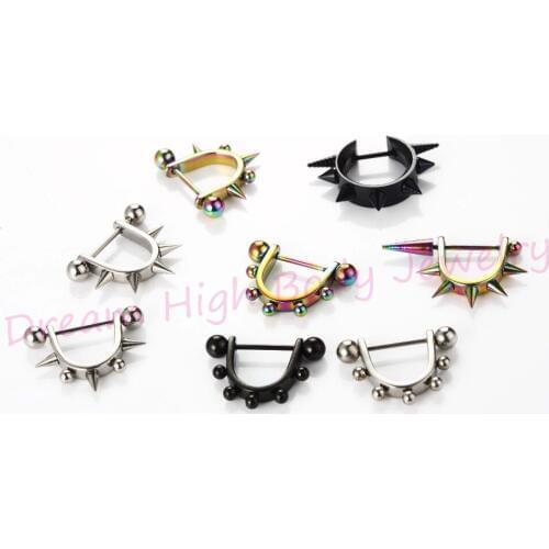 316L Stainless Steel Circle Nipple Ring Shield Bar Body Jewelry Piercing Barbell Cone Ball Steel Black Rainbow Punk Mixed Styles