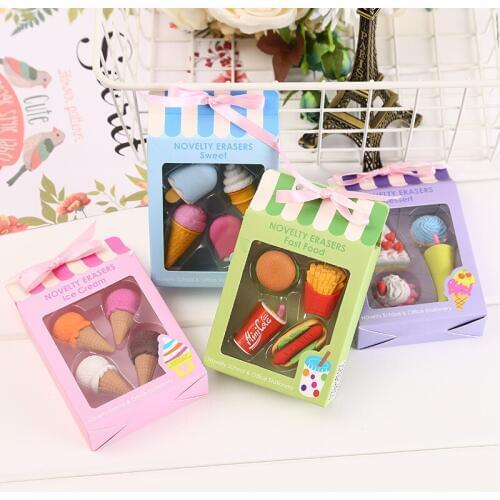 4Pcs/lot Cake ice cream Pencial Eraser Cute Kawaii School Supplies Stationery Correction Products