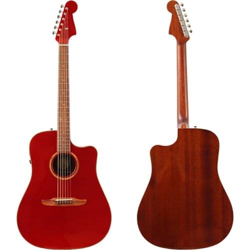 Full solid wood acoustic guitar 41 inch acoustic electric guitar red color high gloss 6 string folk guitar with EQ