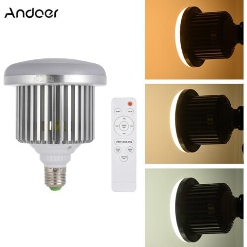 Andoer E27 50W LED Bulb Lamp Adjustable Brightness & Color Temperature 3200K~5600K with Remote Control Studio Photo Video Light