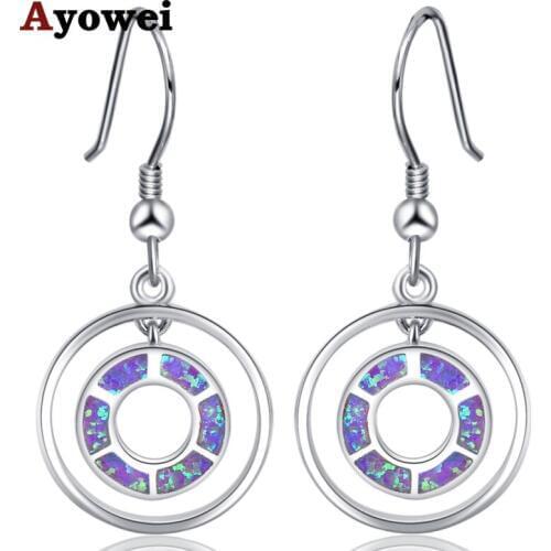 Ayowei Wedding jewelry Duble circle shape gift 925 silver stamped Pink fire opal drop earrings fashion jewelry OE768A