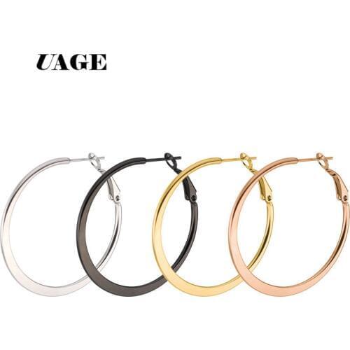 UAGE Gold Color Large Round Earrings Stainless Steel Fashion Women Charm Exaggerated Ear Ring NighClub Jewelry Lady Gift