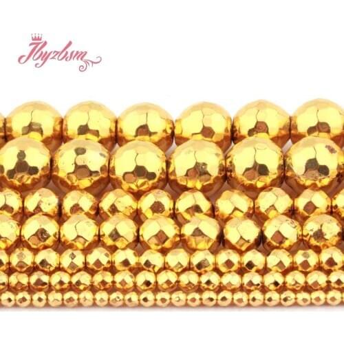 Natural Gold Hematite Faceted Round Loose Beads 2/3/4/6mm Stone Beads For DIY Necklace Bracelet Jewelry Making Strand 15"