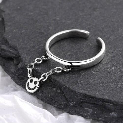 BVR4 Best Sell Trendy Smile Face 100% 925 Sterling Silver Female Open Party Ring Jewelry For Women Drop Shipping