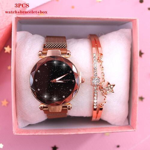 2020 Luxury Quartz Watch Rose Gold Womens Watches Bracelet Set For Women Clock Stainless Steel Ladies Wristwatch With Box 6Pcs