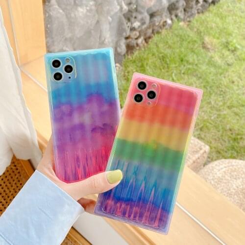 Case for iPhone 11 7 8 Plus Glitter Laser Stripe Rainbow Candy Luxury Square Cases for iPhone xr xs x 12 pro max Silicone Cover