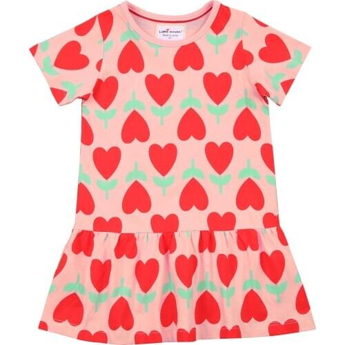 Kids Children Girls Heart Print Dress Short Sleeve O Neck Summer Infant Toddler Cute Dresses Baby Cotton Clothing 2-7T 2021