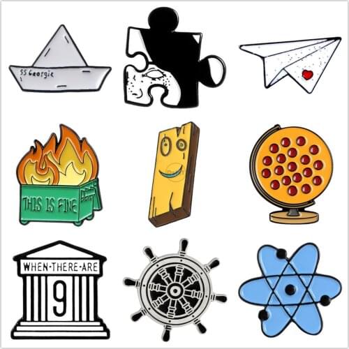 Paper Boat Enamel Pins Cute Geometry Lapel Badges For Clothes Flame Jewelry Collar Brooches Gifts Accessories For Friends Bags