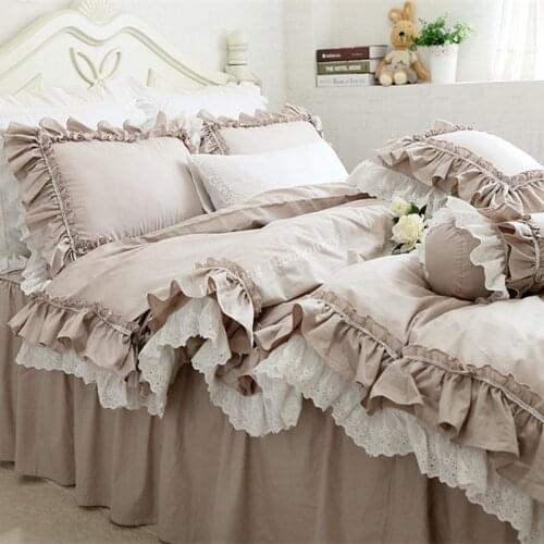 European Khaki bedding set double ruffle lace duvet cover bedding elegant bedspread bed sheet wedding decor bed clothes HM-04B