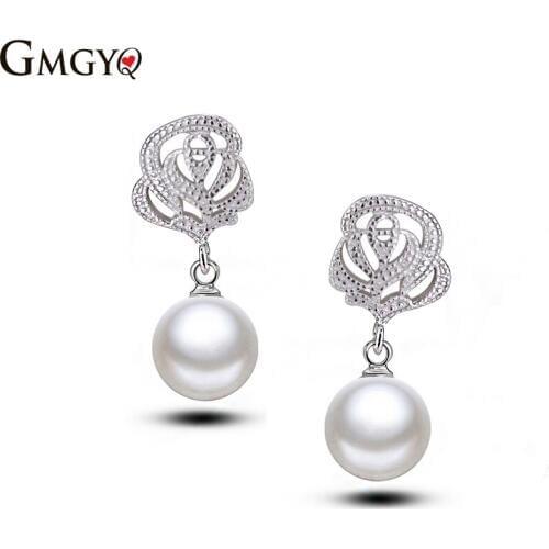GMGYQ Pearl Dangle Oorbellen Mode Bloem CC Crystal Ronde Drop Parels Oorbel Voor Vrouwen Sieraden Gift