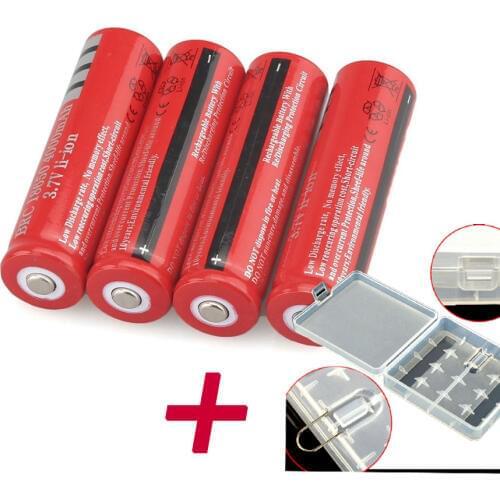 GTF 4pcs 18650 Battery 3.7V 4200mAh Li-ion Rechargeable Battery For Flashlight Torch Toy with 4 slot 18650 Plastic Holder Case
